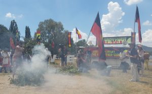 Smoking ceremony in front of the Tent Embassy